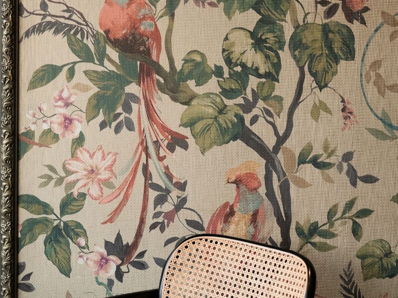 Boutique interior with a botanical wall mural